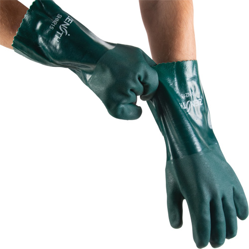 Double Dipped Green Gloves, 14" L, PVC, Cotton Jersey Inner Lining, 70-mil Nia-Chem Ltd.