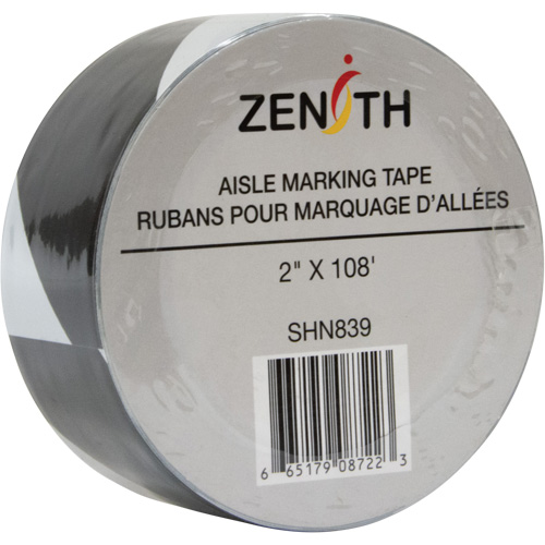 Aisle Marking Tape, 2" x 108', PVC, Noir et blanc Nia-Chem Ltd.