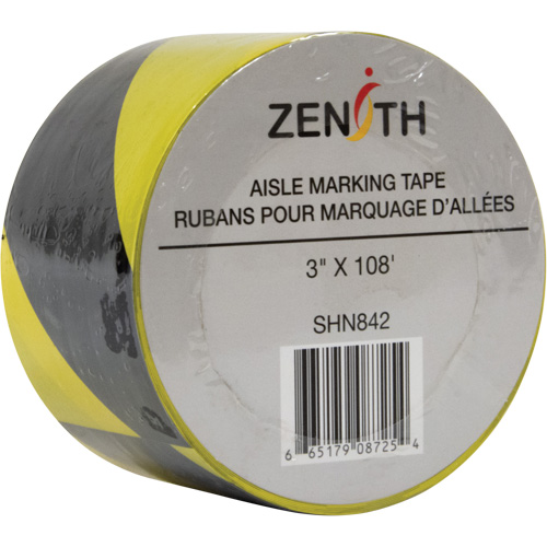 Aisle Marking Tape, 3" x 108', PVC, Noir et jaune Nia-Chem Ltd.