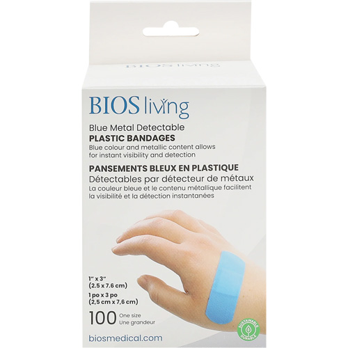 Bandages hydrofug&eacute;s bleu, Rectangulaire/carr&eacute;e, 3", Plastique d&eacute;tectable, St&eacute;rile Nia-Chem Ltd.