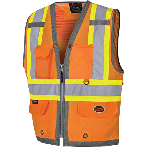 Veste de s&eacute;curit&eacute; pour arpenteur Pioneer avec fermeture &agrave; glissi&egrave;re et dos en maille, Orange haute visibilit&eacute;, Petit, Polyester Nia-Chem Ltd.