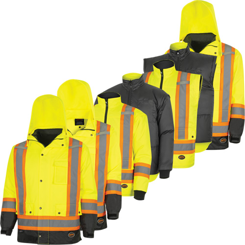 5057 Pioneer&reg; Yukon 7-in-1 Waterproof Winter Safety Parka, Polyester, Black/High Visibility Lime-Yellow, X-Small Nia-Chem Ltd.