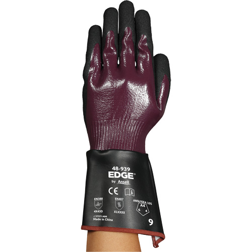 EDGE&reg; 48-939 Gauntlet Gloves, Size 6, 13 Gauge, Nitrile Coated, Polyester/HPPE/Spandex Shell, ASTM ANSI Level A4 Nia-Chem Ltd.