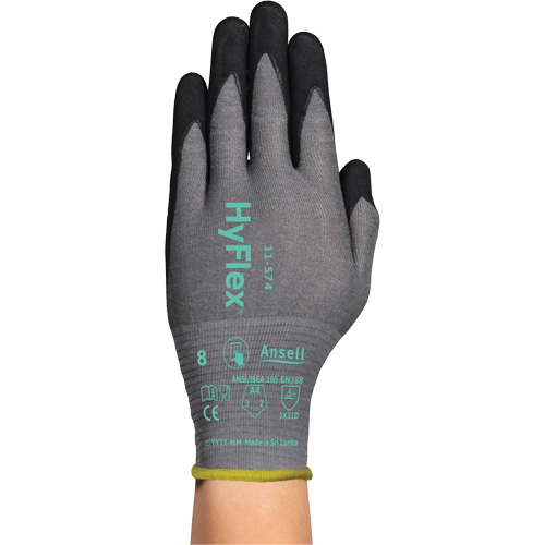 Gants r&eacute;sistants &agrave; la coupe HYFLEX 11-574, Taille 5/2T-petit, Calibre 21, Rev&ecirc;tement Mousse de nitrile, Enveloppe en Intercept, ASTM ANSI niveau A4/EN 388 niveau D Nia-Chem Ltd.