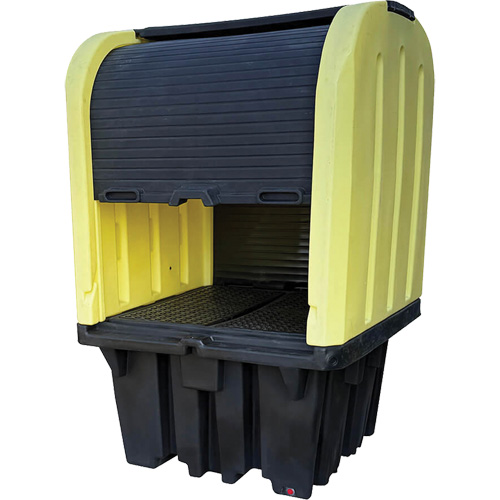 Yellow Roll Top Hardcover Spill Pallet, 65" L x 65" W x 101" H, 5000 lbs. Load Capacity Nia-Chem Ltd.