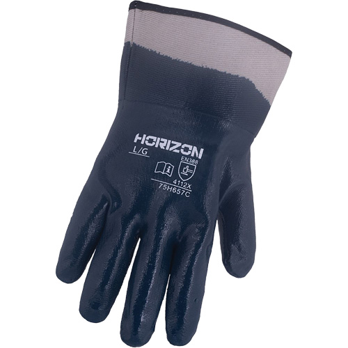 Horizon&reg; Navy Gloves with Pasted Cuffs, Large, Nitrile Coating, Jersey/Cotton Shell Nia-Chem Ltd.