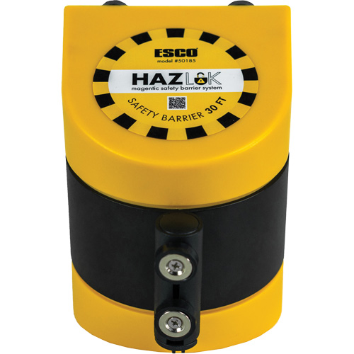 HAZLOK Safety Barrier System, Plastic, Magnetic Mount, 30', Black and Yellow Tape Nia-Chem Ltd.