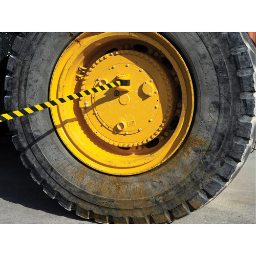 HAZLOK Safety Barrier System, Plastic, Magnetic Mount, 30', Black and Yellow Tape Nia-Chem Ltd.