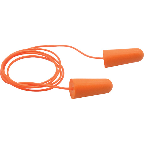 Bouchons d'oreilles coniques jetables en mousse de PU orange SEALTEC33, Avec cordon, Vrac - Boîte, 33 dB NRR, Taille unique Nia-Chem Ltd.