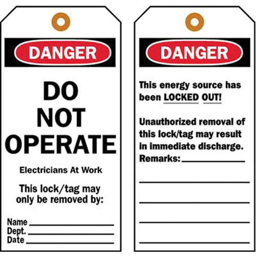 Lockout Tags, Plastic, 3" W x 5-1/2" H, English Nia-Chem Ltd.