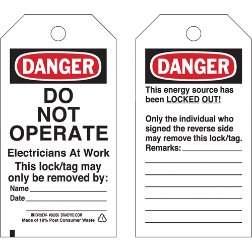 Lockout Tags, Plastic, 3" W x 5-3/4" H, English Nia-Chem Ltd.