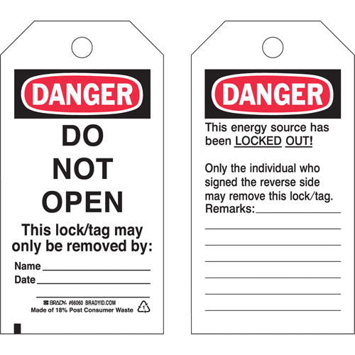 Lockout Tags, Plastic, 3" W x 5-1/2" H, English Nia-Chem Ltd.