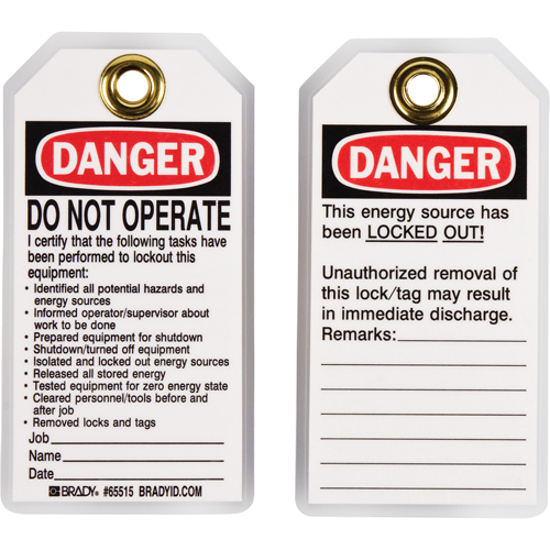 Lockout Tags, Plastic, 3" W x 5-1/2" H, English Nia-Chem Ltd.