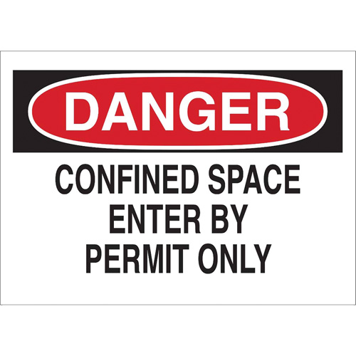 "DANGER Confined Space Enter By Permit Only" Sign, 10" x 14", Polystyrene, English Nia-Chem Ltd.