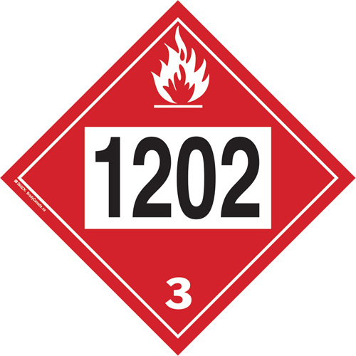 Plaque-&eacute;tiquette TMD 1202 pour liquide inflammable huile combustible, Plastique Nia-Chem Ltd.