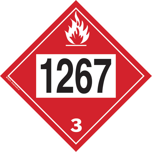 Plaque-&eacute;tiquette TMD 1267 pour liquide inflammable p&eacute;trole brut, Vinyle adh&eacute;sif Nia-Chem Ltd.