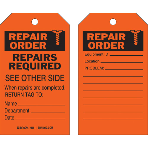 Safety Repair Tag, Polyester, 4" W x 7" H, English Nia-Chem Ltd.