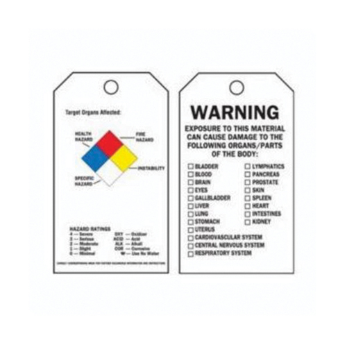 Right-To-Know Tags, Polyester, 3" W x 5-3/4" H, English Nia-Chem Ltd.