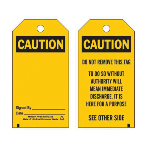Accident Prevention Tags, Polyester, 3" W x 5-3/4" H, English Nia-Chem Ltd.