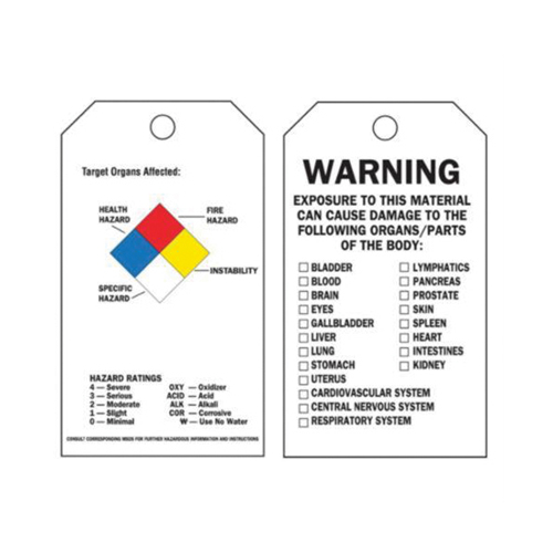 Self-Laminating Right-To-Know Tags, Polyester, 3" W x 5-3/4" H, English Nia-Chem Ltd.