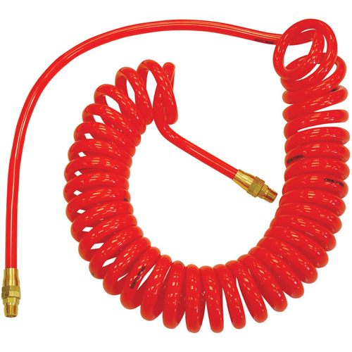 Flexcoil Self-Storing Polyurethane Air Hoses With Fittings, Air, 1/4" ID x 25' L, Polyurethane, 140 PSI at 23 °C Nia-Chem Ltd.
