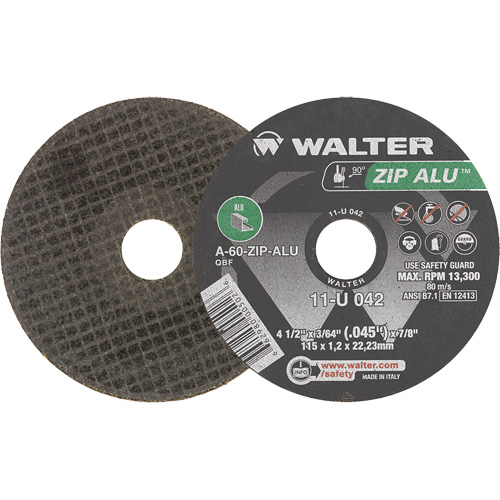 Zip Alu Cut-Off Wheel, 4-1/2" x 3/64", 7/8" Arbor, Type 1, Aluminum Oxide, 13300 RPM Nia-Chem Ltd.
