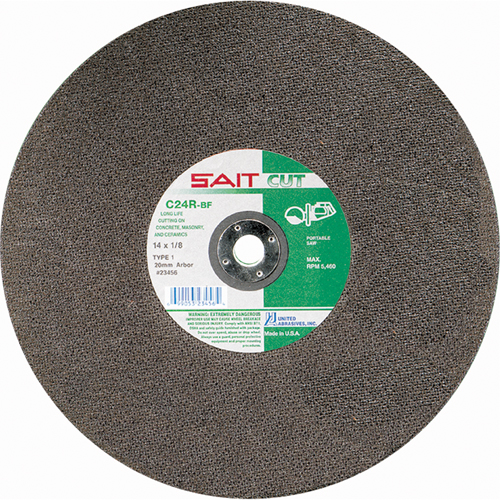 C24R Concrete High Speed Cut-Off Wheel, 14" x 1/8", 1" Arbor, Type 1, Silicon Carbide, 5400 RPM Nia-Chem Ltd.