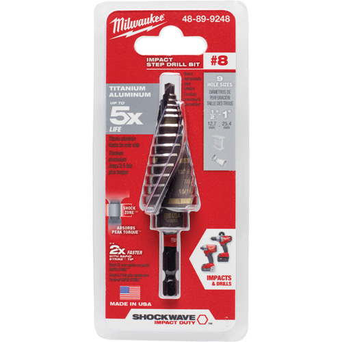 #8 Shockwave Impact Duty Step Drill Bit, 1/2" - 1" , 1/16" Increments, Titanium Nia-Chem Ltd.