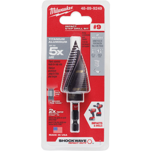 #9 Shockwave Impact Duty Step Drill Bit, 7/8" - 1-1/8" , 1/4" Increments, Titanium Nia-Chem Ltd.