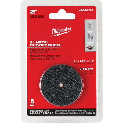 M12 Fuel Right Angle Die Grinder Cut-Off Wheels, 2" x 0.04", 1/4" Arbor, Type 1, Aluminum Oxide, 21000 RPM Nia-Chem Ltd.