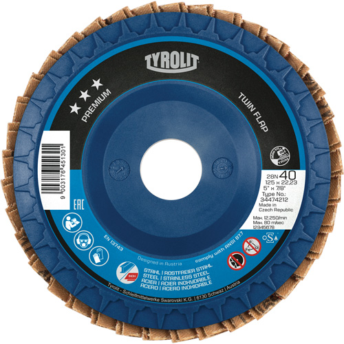 Disque &agrave; lamelles Twin Flap, 5" x 7/8", Type 27, Grain 40, C&eacute;ramique/Alumine de zirconium Nia-Chem Ltd.