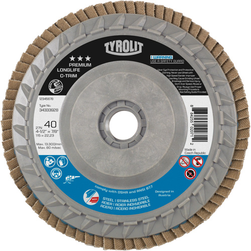 Disque &agrave; lamelles Long Life C-Trim, 4-1/2" x 5/8"-11, Type 27, Grain 40, Alumine de zirconium Nia-Chem Ltd.