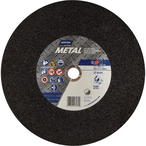 Meule Metal A pour scie &agrave; tronçonner, 14" x 3/32", Arbre de 1", Type 01/41, Oxyde d'aluminium, 4365 Tr/min Nia-Chem Ltd.
