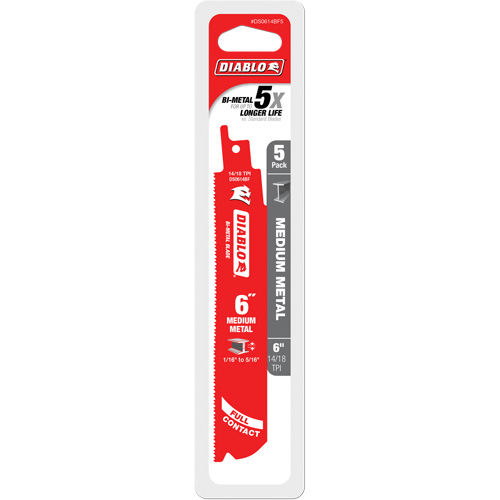 Lame de scie alternative de s&eacute;rie moyenne pour le m&eacute;tal, Bim&eacute;tal, 14-18 Dents par pouce, 6" lo x 1" la Nia-Chem Ltd.