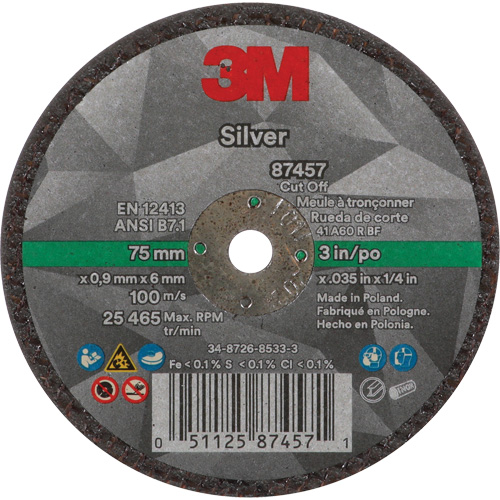 Meule &agrave; tronçonner Silver, 3" x 0,04", Arbre de 1/4"-28, Type 1, C&eacute;ramique, 25645 Tr/min Nia-Chem Ltd.