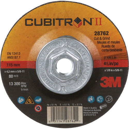 Cubitron II Quick Change Cut & Grind Wheel, 4-1/2" x 1/8", 5/8"-11 Arbor, Type 27, Ceramic Nia-Chem Ltd.