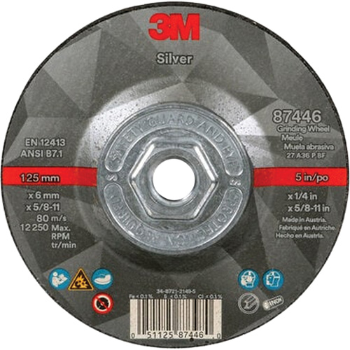 Meule argent&eacute;e &agrave; moyeu d&eacute;port&eacute; &agrave; changement rapide 87446, 5" x 1/4", Arbre de 5/8"-11, Type 27, C&eacute;ramique Nia-Chem Ltd.