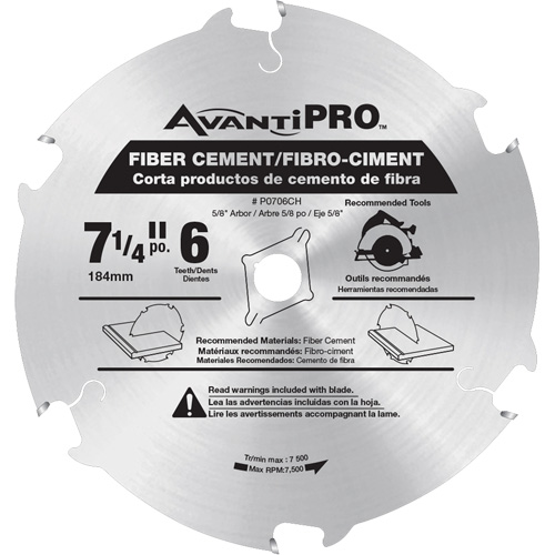 AvantiPro Cutting Saw Blade, 7-1/4", 6 Teeth, Fibre Cement Use Nia-Chem Ltd.