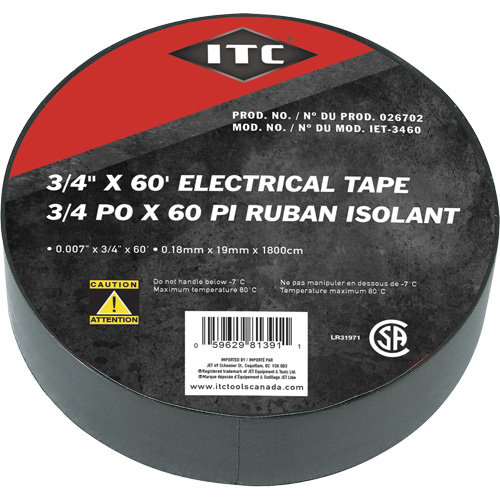 IET-3460 Electrical Tape, 19 mm (3/4") x 18.28 m (60'), Black Nia-Chem Ltd.