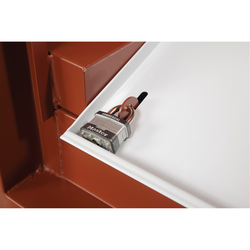 Coffre de chantier et surface de travail sur le terrain, 33" la x 63" p x 80" h, Acier, Rouge Nia-Chem Ltd.