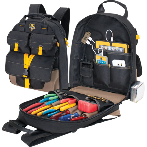 Sac &agrave; dos avec prises de recharge pour appareils &eacute;lectroniques, 13-1/2" lo x 5-1/4" la, Noir, Polyester Nia-Chem Ltd.