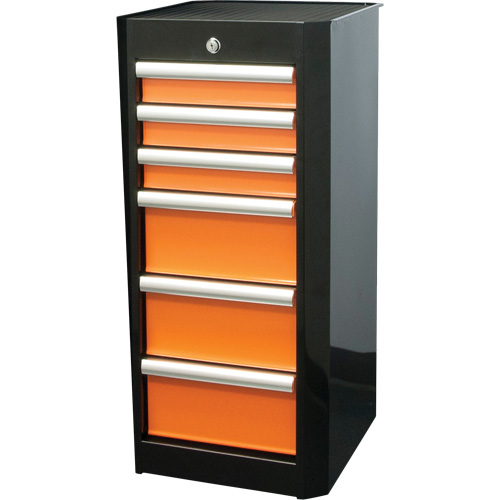 Side Rider Tool Drawer, 6 Drawers, 16" W x 18" D x 34" H, Black/Orange Nia-Chem Ltd.