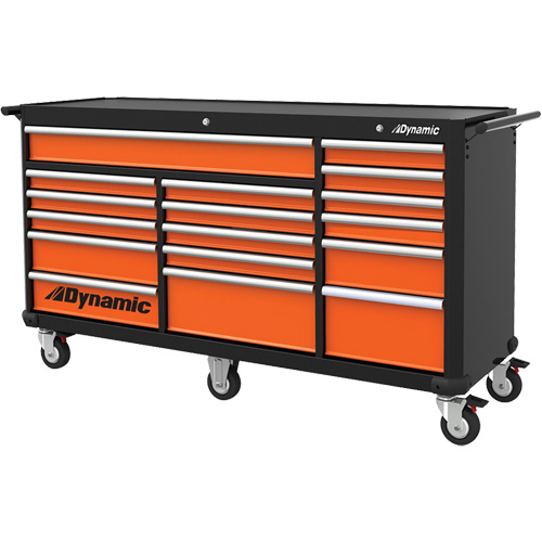 Roller Cabinet, 17 Drawers, 71" W x 24" D x 41" H, Black/Orange Nia-Chem Ltd.