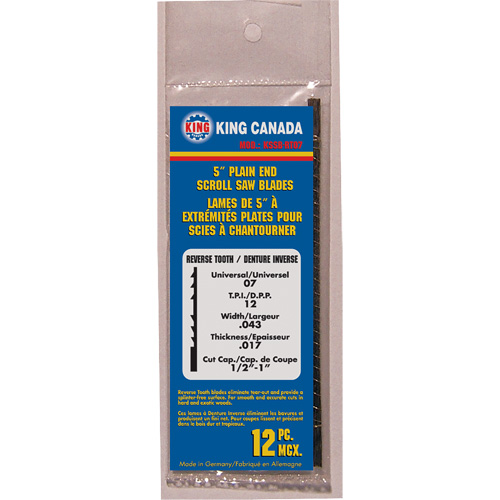 12 lames de scie &agrave; chantourner &agrave; dents libres, Coupe spirale, 0,028" la x 5" lo, 23 dents par pouce Nia-Chem Ltd.