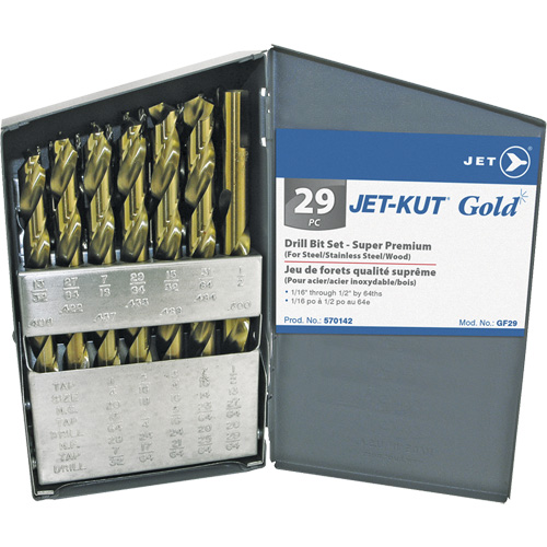 Jeu de forets de premi&egrave;re qualit&eacute; JET-KUT GOLD, 29 morceaux, Acier alli&eacute; Nia-Chem Ltd.
