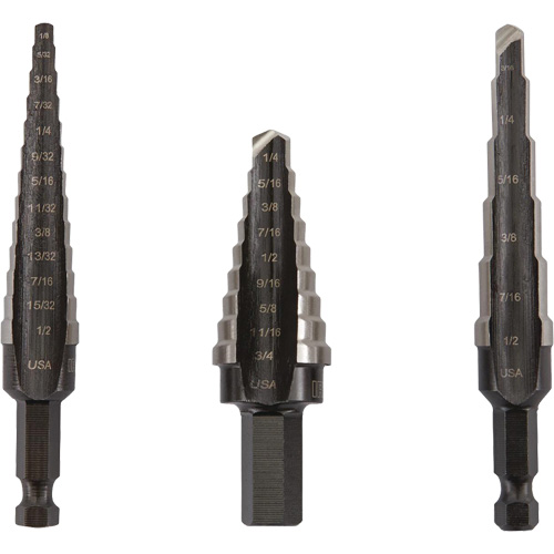 Jeu de forets &eacute;tag&eacute;s Unibit, 3 morceaux, Acier rapide Nia-Chem Ltd.