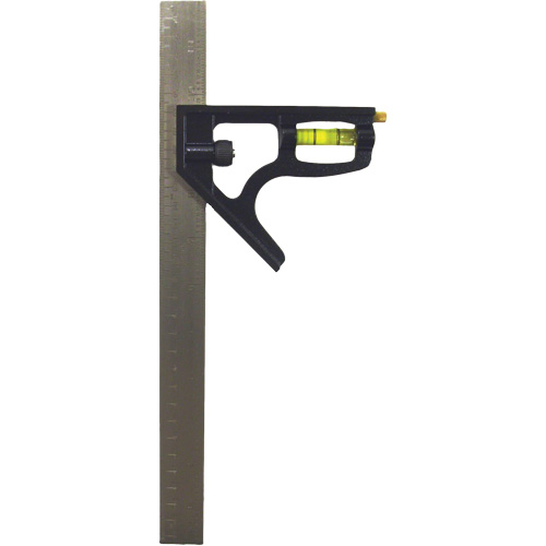 Inch/Metric Combination Square, 12" L, 1/8"/1/16"/1/32"/1 mm Graduations, Stainless Steel, Plain Nia-Chem Ltd.