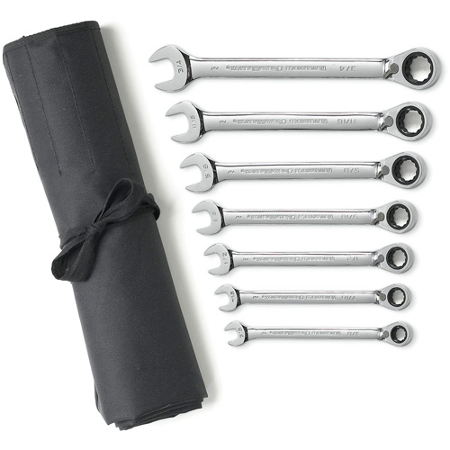 Jeu de cl&eacute;s &agrave; cliquets r&eacute;versibles SAE &agrave; 12 pans et 72 dents avec pochette &agrave; outils enroulable, Combinaison, 7 morceaux, Imp&eacute;rial Nia-Chem Ltd.