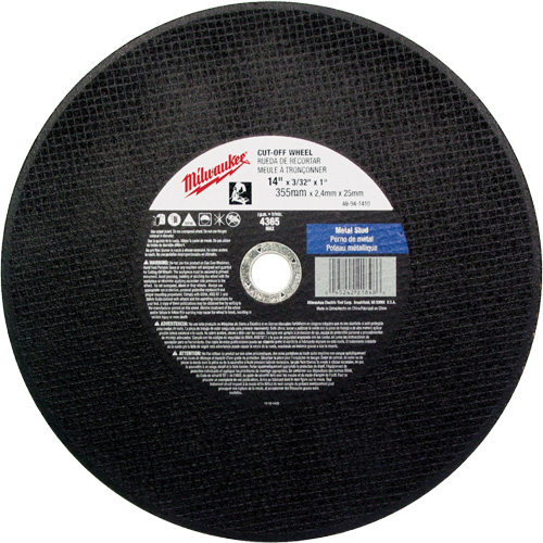 General Purpose Cut-Off Wheels, 14" x 3/32", 1" Arbor, Type 1, Aluminum Oxide, 4365 RPM Nia-Chem Ltd.