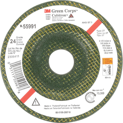 Meule &agrave; moyeu d&eacute;port&eacute; Green Corps, 4-1/2" x 1/4", Arbre 7/8", C&eacute;ramique, Type 27 Nia-Chem Ltd.